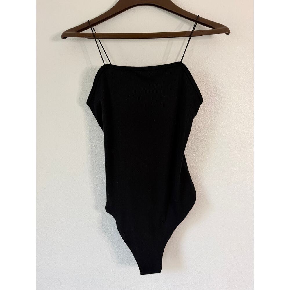 Black Spaghetti Strap One Piece Snap Closure Body Suit Layering Piece Sz Medium